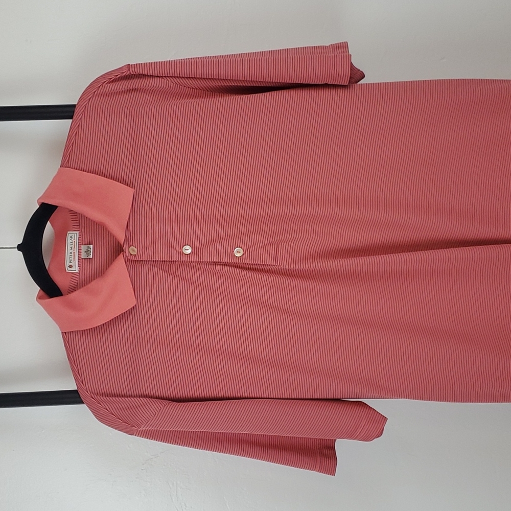 Peter Millar Summer Comfort Polo Rose Pink Stripe Performance Golf Shirt L